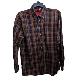 Haupt fashion fit Brown Blue plaid button down shirt Size XL/ 17.5 EUC